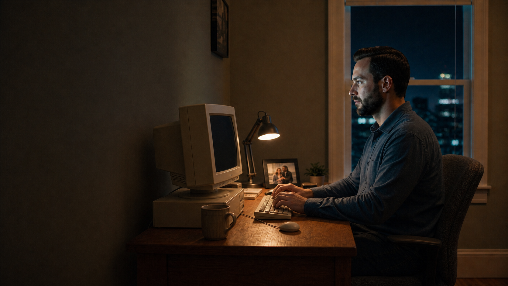 Gil at the same late-1990s one-monitor office throughout the management exchange