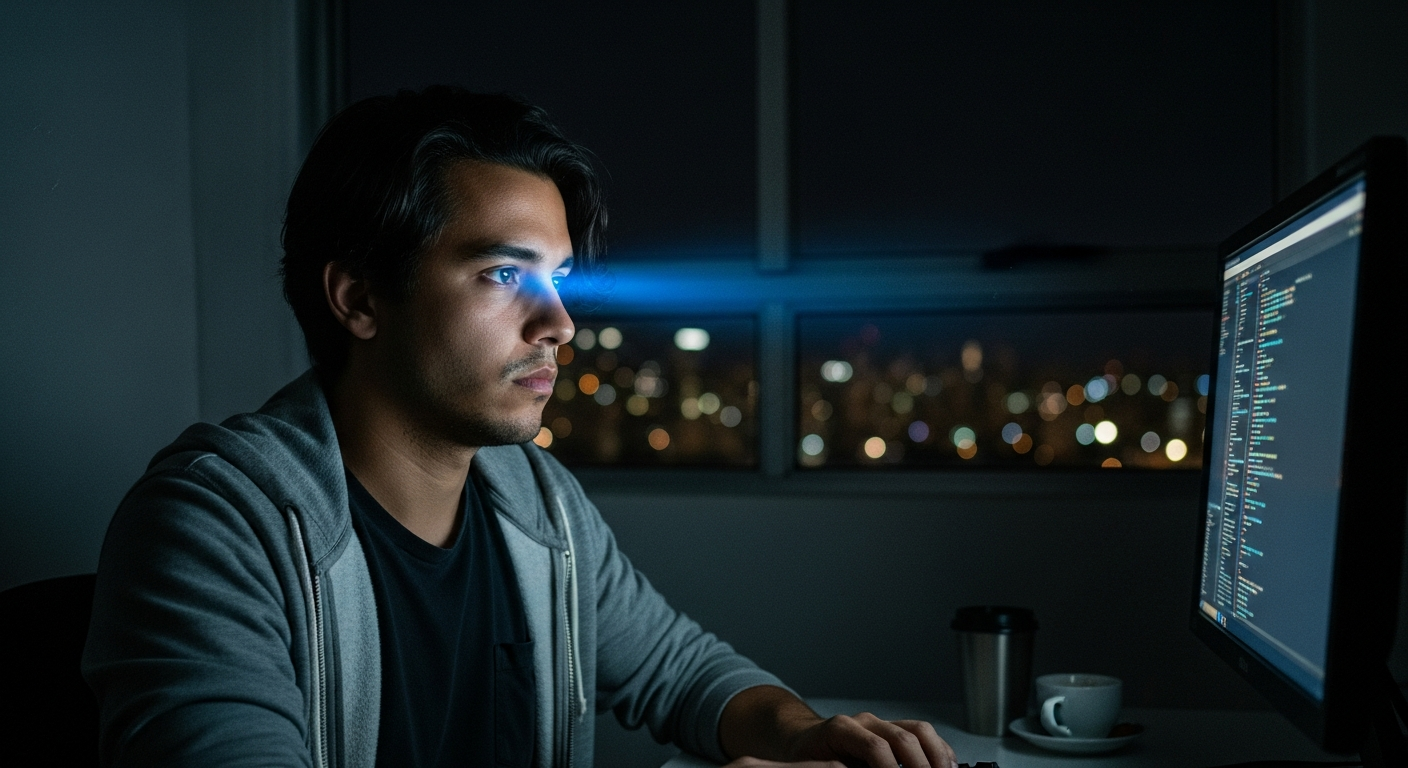 Marcus staring at his screen